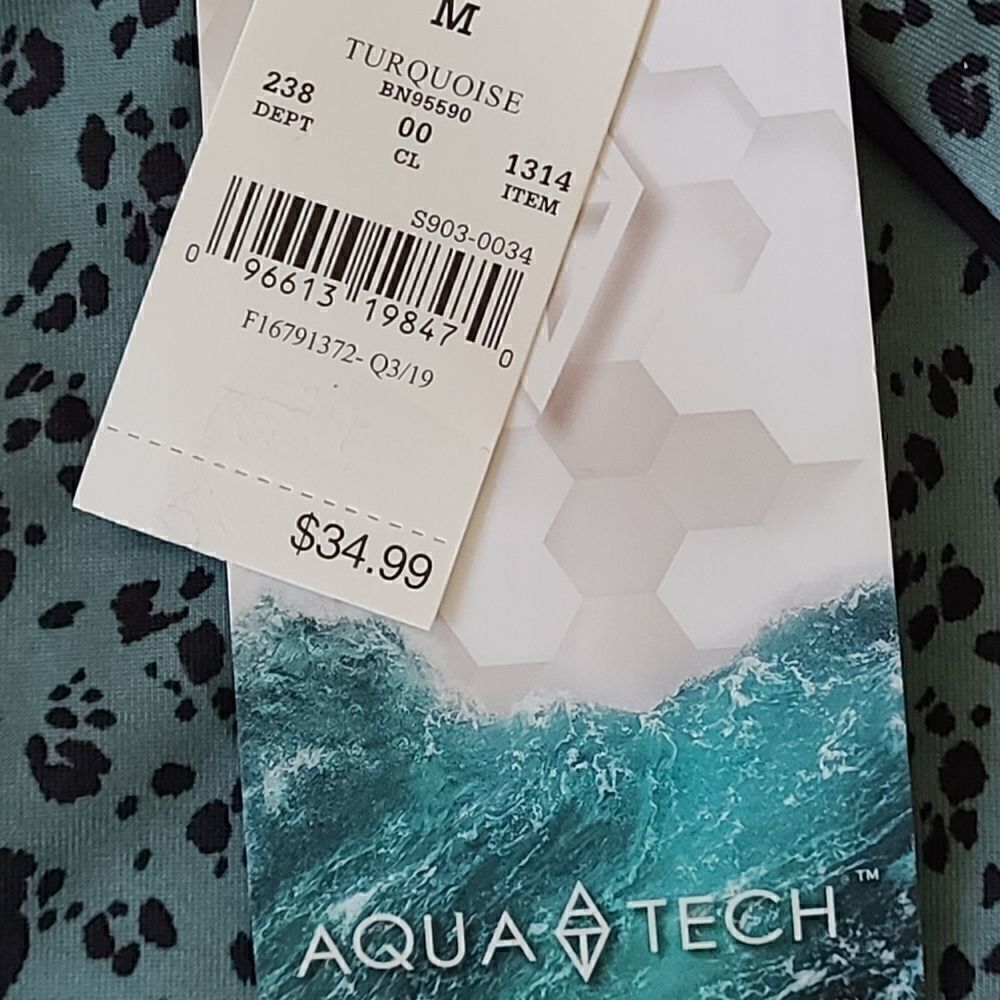 NWT Aqua Tech Long Sleeved Turquoise Print Sun Protection Swim Top Mediium - Picture 5 of 8